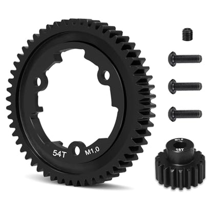 OGRC 54T Steel Spur Gear for Traxxas 1/5 X-Maxx 1/7 XO-1 1/10 Maxx/E-Revo | 1 Mod, with 18T Motor Pinion Gear, Replace Stock Part #6449 - size: 54T