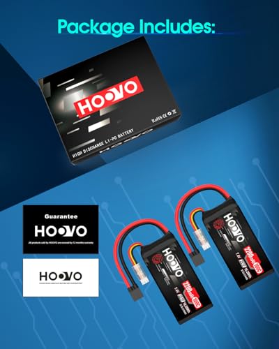 HOOVO 2S Shorty Lipo Battery 2200mAh 100C 7.4V RC Lipo Battery with TR Plug | 2 Pack, for FPV Racing Drone RC Airplane Helicopter Quadcopter Car - style: 2S 2200mAh 80C-TR