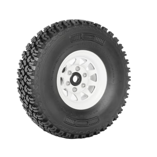 4PCS 1.55 Inch Beadlock Metal Wheel Rim and Rubber Tires Set for 1/10 RC Rock Crawler Car for Axial AX90069 D90 TF2 Tamiya CC01 LC70(90mm-10Holes White) - color: 90mm-10holes White