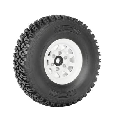 4PCS 1.55 Inch Beadlock Metal Wheel Rim and Rubber Tires Set for 1/10 RC Rock Crawler Car for Axial AX90069 D90 TF2 Tamiya CC01 LC70(90mm-10Holes White) - color: 90mm-10holes White