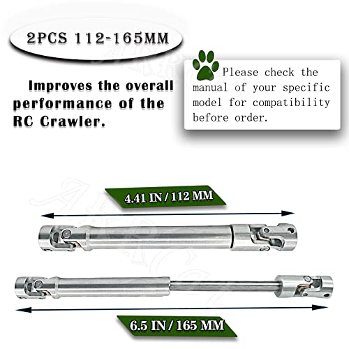 2PCS RC Crawler Drive Shaft for 1/10 SCX10 TRX6 Wraith Red cat Capra GEN8 D90 TF2 RC 4WD,ARRCat Stainless Steel Universal Driveshaft RC Upgrades Part Hop Ups,(112-165 MM,2-Pack) - size: 2pcs (112-165mm/4.41-6.49 inches)
