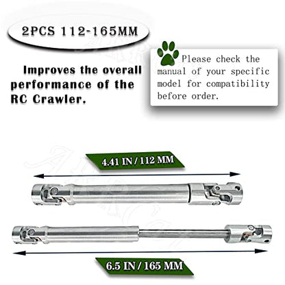 2PCS RC Crawler Drive Shaft for 1/10 SCX10 TRX6 Wraith Red cat Capra GEN8 D90 TF2 RC 4WD,ARRCat Stainless Steel Universal Driveshaft RC Upgrades Part Hop Ups,(112-165 MM,2-Pack) - size: 2pcs (112-165mm/4.41-6.49 inches)