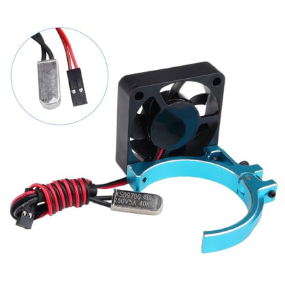 RC Car Motor Cooling Fan Thermal Sensor Heatsink 40mm Brushless Cooling Fan with Alloy Clamp for 1/8 1/10 Buggy Cars 540 550 3650 4268 4274 Motors (Blue)