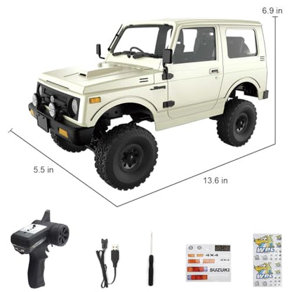 Losbenco RC Crawler 1/10 Scale RC Rock Crawler, WPL C74 Jimny RC Truck All Terrain RC Car RTR 4x4 Off-Road Remote Control Trucks with LED Lights and Two Batteries for Kids and Adults