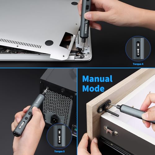 STREBITO Mini Electric Screwdriver, 70 in 1 Small electric screwdriver Set | 5 Upgraded Torque & Indicator, 64 S2 Preicison Bits, 4 LED Lights, Mini Power Screwdriver Repair Tool Kit for PC Electronic - style: Upgraded