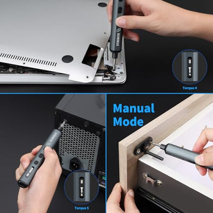 STREBITO Mini Electric Screwdriver, 70 in 1 Small electric screwdriver Set | 5 Upgraded Torque & Indicator, 64 S2 Preicison Bits, 4 LED Lights, Mini Power Screwdriver Repair Tool Kit for PC Electronic - style: Upgraded