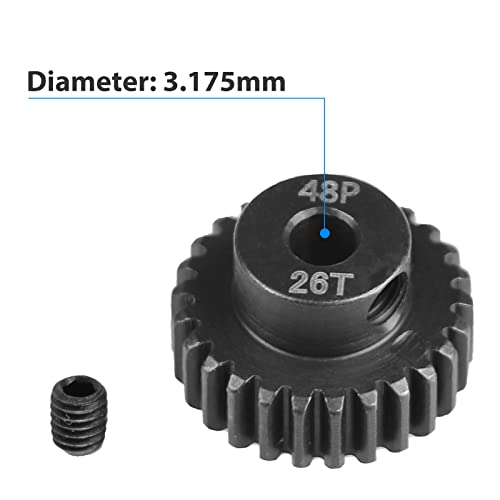 AIMROCK 5-Pack 48P RC Motor Pinion Gears Set: 22T 23T 24T 25T 26T Upgrade Parts for 1/10 RC Car 3.175mm Shaft Motor - size: 22T 23T 24T 25T 26T