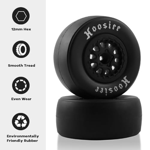 1/10 Racing Short Course Truck Slick Tires for Slash Senton LOSI | 12mm Hex Wheels and Tires, Rubber RC Truck Tires, 1/10 RC Truck Upgrade Parts