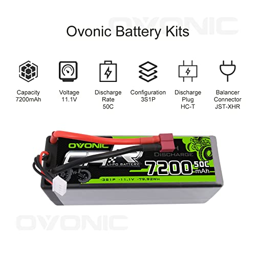 OVONIC 3s Lipo Battery 80C 7200mAh 11.1V Lipo Battery with Dean-Style T Connector for 1/8 1/10 RC Car Truck Boat Vehicles