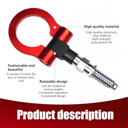QODOLSI Pack-1 Car Front Bumper Tow Hook, Trailer Ring Replacement, Aluminum Bumper Pull Ring, Racing Recovery Hook, Screw-on Vehicle Modification Kit, for Most Cars, Trucks, Trailers (Red) - color: Red