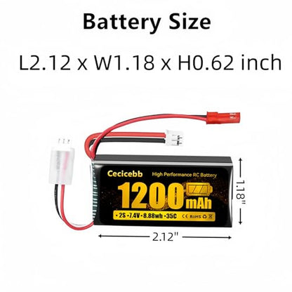SCX24 Lipo Battery 2S 35C 7.4V 1200mAh Lipo with PH2.0 & JST Plug for WLtoys A949 A959 A969 A979 K929 RC Truck and 1/10 1/16 1/18 1/24 RC Cars RC Batteries with Charger