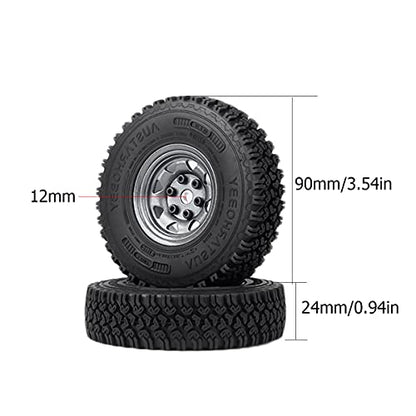4PCS/Set 1.55 Inch Beadlock Metal Wheel Rim Rubber Tires Compatible with 1/10 RC Crawler Car Axial AX90069 D90 TF2 Tamiya CC01 LC70 (Grey) - color: Grey