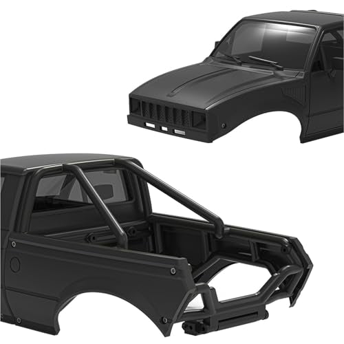 RC Pickup Body Shell with Bed Rack and Light kit & 2PCS Hanging Ball Nuts for 1/24 RC Crawler Axial SCX24 C10 Bronco Wrangler Base Camp 4Runner (Black) - color: Black