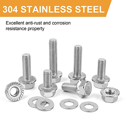 M8-1.25 x 16/20/25/30/35mm Flanged Hex Head Bolts, VIGURE 90PCS M8 Flange Hexagon Screws Serrated Flange Nuts Washers, Stainless Steel 18-8 (304), DIN 6921 - size: M8-1.25