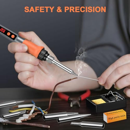 Soldering Iron Kit, 70W Soldering Gun with LED Digital Display, Adjustable Temperature 356-932℉ Solder Kit for Electronics, Includes 5pcs Tips, Stand, Solder Wire, Sponge, Paste, Grey - color: Grey
