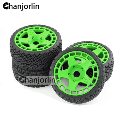 1/8 1/7 RC On Road Tires And Hard Plastic Rally Racing Wheels 17mm Hex Touring Tyres OD 3.94'' For 1:8 1:7 Street Drift Car ARRMA Losi Kyosho GT2 W10 Tamiya HPI WR8 HSP 4PCS (Green) - color: Green