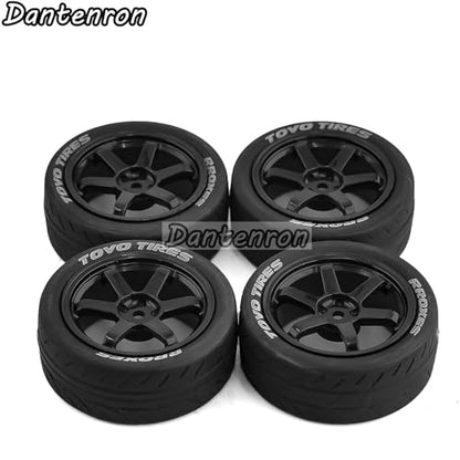1/10 RC On Road Tires OD 68mm and Hard Plastic Street Wheels 12mm Hex Touring Tyres for 1:10 Rally Racing Drift Car Tamiya TT01 TT02 XV01 HPI KYOSHO HSP PTG2 Traxxas TA06 A959 4PCS (Black) - color: Black