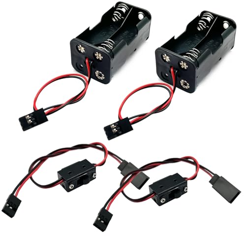 2Set On/Off Power Switch Battery Receiver & 4 Cell AA Battery Container Case Holder Pack Box with JR Plug Compatible with HSP Redcat Axial Traxxas 1/8 1/10 1/16 RC Power Car Crawler Truck