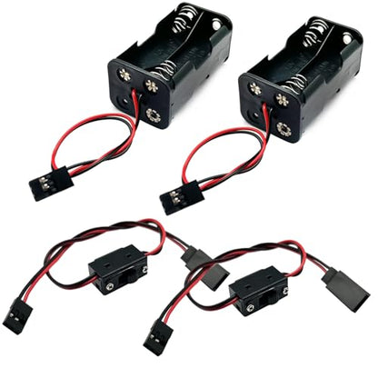 2Set On/Off Power Switch Battery Receiver & 4 Cell AA Battery Container Case Holder Pack Box with JR Plug Compatible with HSP Redcat Axial Traxxas 1/8 1/10 1/16 RC Power Car Crawler Truck