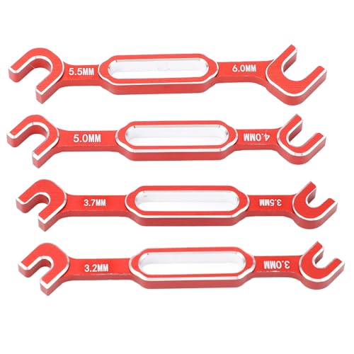 RC Car Wrench, 4PCS RC Car Repair Wrench Turnbuckle Nut Ball Joint Remover Aluminum Alloy RC Maintenance Spanner 3.0‑6.0mm for RC Car Truck - color: Red