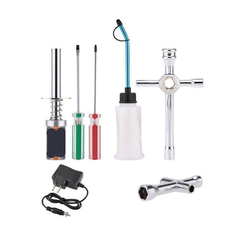 Compatible with Nitro RC Cars, 7-in-1 Glow Plug Igniter & Charger Set with Fuel Bottle, for 1/8 1/10 Scale Model Engine DIY Maintenance