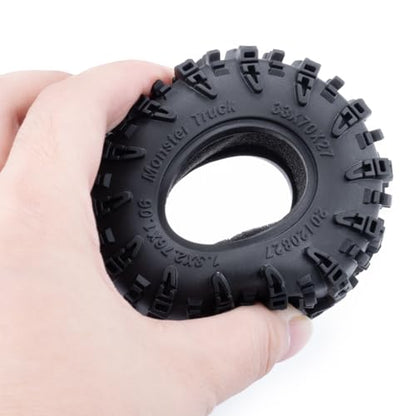 1.3" RC Crawler Tires with Foam Insert for 1/18 TRX4M 1/24 SCX24 | 1/18 1/24 Soft Rubber Mud Grappler Wheels Tyres OD 70mm/2.76inch 1.3" All Terrain TiresRC Crawler Car Upgrade (Black A) - color: Black a