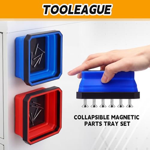 Huwena 8 Pcs Collapsible Magnetic Parts Tray Set Foldable Tool Trays Square Double-sided Magnetic Parts Bowl for Screw Bolts Nuts Washers Pins Mechanic Tool Gifts for Men (Red and Blue) - color: Red and Blue