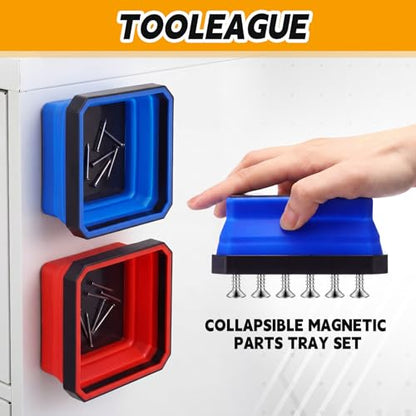 Huwena 8 Pcs Collapsible Magnetic Parts Tray Set Foldable Tool Trays Square Double-sided Magnetic Parts Bowl for Screw Bolts Nuts Washers Pins Mechanic Tool Gifts for Men (Red and Blue) - color: Red and Blue