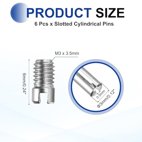 MECCANIXITY 6 Pcs M3 x 6mm Slotted Cylindrical Pins, 304 Stainless Steel Dowel External Thread Locating Parallel Pins Shelf Support Peg Pin for Furniture Installation, DIY Project - size: M3 x 6mm