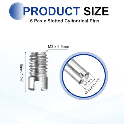 MECCANIXITY 6 Pcs M3 x 6mm Slotted Cylindrical Pins, 304 Stainless Steel Dowel External Thread Locating Parallel Pins Shelf Support Peg Pin for Furniture Installation, DIY Project - size: M3 x 6mm