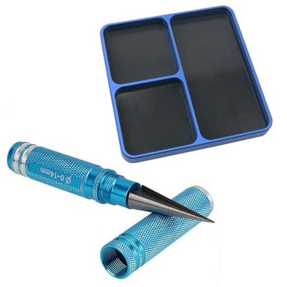 0-14mm RC Expanding Hole Puncher Opener Reamer Tool RC Body Shell Drills Tool & Universal Metal RC Screw Tray with Magnetic Pad, Magnet Screws Holder Plate RC Fixing Tools