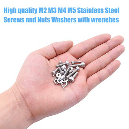 DYWISHKEY 1220 PCS M2 M3 M4 M5, 304 Stainless Steel Hex Socket Head Cap Bolts Screws Nuts Washers Assortment Kit with Hex Wrenches - color: silver-white