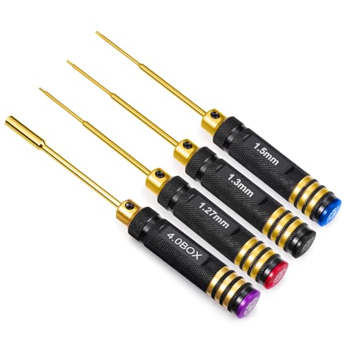 4PCS Titanium Hex Screw Driver Set 1.27mm 1.3mm1.5mm 4.0mm Hexagon Screwdriver Wrench Small Repair Tool Kit for RC Car Quadcopter Drone Helicopter Airplane Multirotors Models