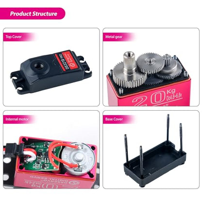 2Pack DSServo DS3218 PRO 20KG 0.09s 6.8V Digital Servo Waterproof IP66 Metal Gear 270° Degree with 25T Arm for 1/8 1/10 1/12 Scale RC Cars