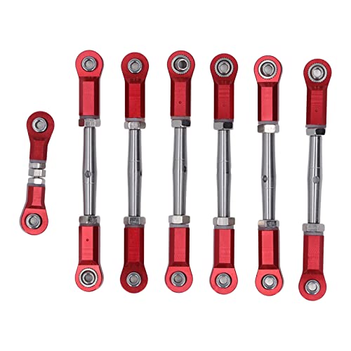 7PCS Adjustable Links Set for Slash Rustler - RC Accessories - 1/10 RC Car Adjustable Steering Linkage Kit with 87-103mm Links (Red) - color: Red