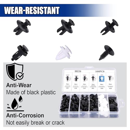 100PCS Car Bumper Retainer Clips with Fastener Remover (5Tools) | Automotive Body Trim Fixed Clip, Auto Door Panel Push Pin, Universal Vehicle Plastic Rivets Kit with 5 Removers & Storage Box - size: 5Pcs Tools