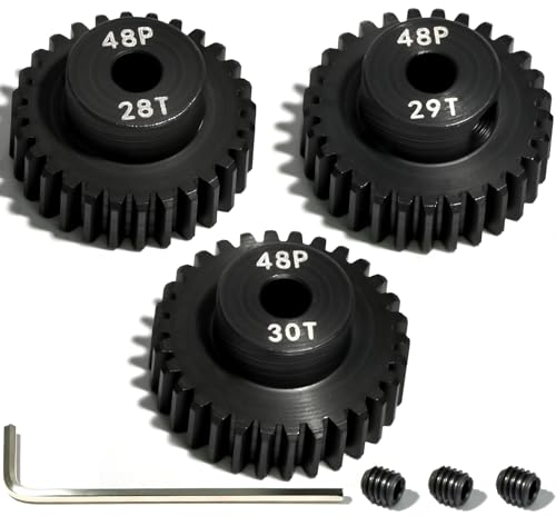 3PCS 48P Pinion Gear Set Hardened Steel 3.175mm Shaft 28T 29T 30T with Screws & Hex for 1/10 RC Arrma Traxxas HPI Kyosho Losi Axial SCX10 Tamiya Monster Truck Buggy Motor Upgrade Parts - size: 28 29 30T