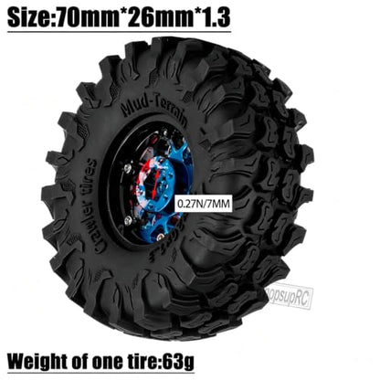 for 1/18 1/24 Axia l SCX24 TRX4M,1.3 Beadlock RC Wheels and Tires,1.3" Aluminum & Brass RC Wheel Hub Rim Rubber Tires RC Truck Tires Heavy Duty Rim.Colour 4PCS - color: （4pcs)colour