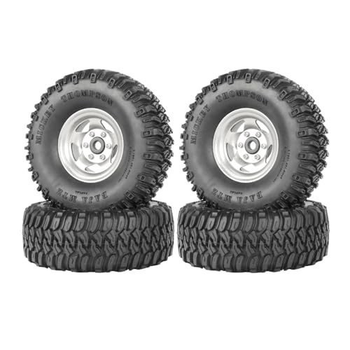 4PCS 1.55 Inch Aluminum Alloy 5Spoke Beadlock Wheel Rim Tyre and 95mm Rubber Tires Set for 1/10 RC Rock Crawler Car Upgrade Parts for Tamiya Axial AX90069 D90 TF2 CC01 LC70(A-Silver) - color: A-silver