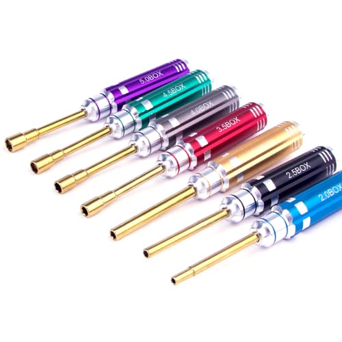 7PCS Colorful RC Hex Nut Driver Tool Set，2.0 2.5 3.0 3.5 4.0 4.5 5.0 Box Socket Driver Set，RC Hobby Tools Kit，Hexagon Nut Wrench Repair Tools For RC Mini Crawler Car