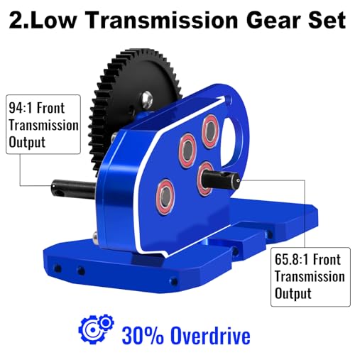 OGRC 2.Low Transmission 30% Overdrive Complete Gearbox for SCX10 Upgrades | Aluminum Housing, Steel Gear, with Skid Plate and 15T Pinion Gear, for Axial SCX10 RC Crawler Car, Blue - color: Blue