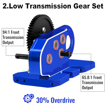 OGRC 2.Low Transmission 30% Overdrive Complete Gearbox for SCX10 Upgrades | Aluminum Housing, Steel Gear, with Skid Plate and 15T Pinion Gear, for Axial SCX10 RC Crawler Car, Blue - color: Blue