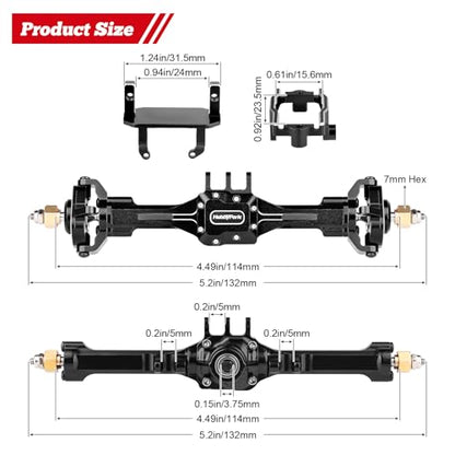HobbyPark +10mm Extended Portal Axle Complete Set with Servo Mount & Links Built-in Metal Steel Gears for 1/18 TRX4M Defender Bronco K10 F150 High Trail Upgrades, Front and Rear (Black)