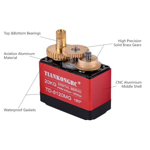 TD-8120MG 20KG Digital Servo High Torque Metal Gear Waterproof 4.8-7.2V with 25T Arm for 1/10 1/8 RC Car Robot Arm (180 Degree Controllable Angle)