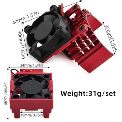 Aluminum Heatsink Plastic RC Motor ESC Cooling Fan Set 6-8.4V High RPM for TRAXXAS VXL-3S Slash/Rally/Bandit/Stampede 2WD 4WD RC Car (Red) - color: Red