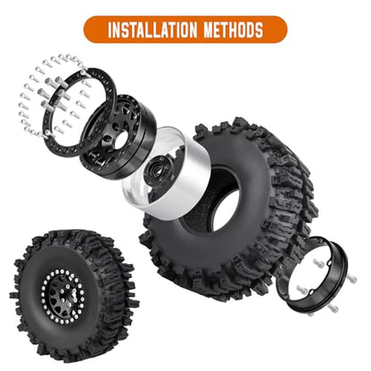 120mm 4.72'' Tall 1.9 Mud Slingers Tires Good Grip and 1.9 Beadlock Wheels Aluminum 1.9 Beadlocks for FCX10 TRX4 Axial SCX10 II UTB18 Capra Redcat Gen8 Gen7 VS4-10 1/10 RC Crawler Car (Color C) - color: Color C
