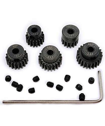 48P Pinion Gear 15T 17T 19T 21T 23T with Screwdriver for 1/10 RC Motor | Hardened Metal,High Strength,Wear Resistant 48P Pinion Gear Set for Traxxas Arrma HSP HPI AXIAL Tamiya Losi - size: 15T/17T/19T/21T/23T