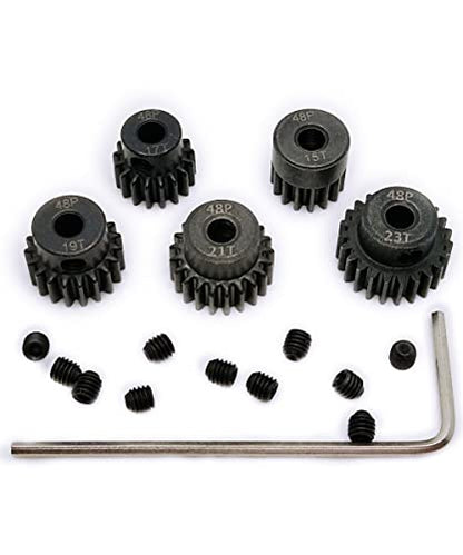 48P Pinion Gear 15T 17T 19T 21T 23T with Screwdriver for 1/10 RC Motor | Hardened Metal,High Strength,Wear Resistant 48P Pinion Gear Set for Traxxas Arrma HSP HPI AXIAL Tamiya Losi - size: 15T/17T/19T/21T/23T