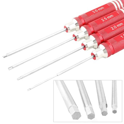 4 Pieces Hex Screw Driver Set 1.5mm 2.0mm 2.5mm 3.0mm Allen Wrench Keys Screwdriver Kit RC Repair Tools for Traxxas RC Car Drone Multi-Axis Helicopter Arrma Axial Losi Redcat Racing (Red) - color: Red