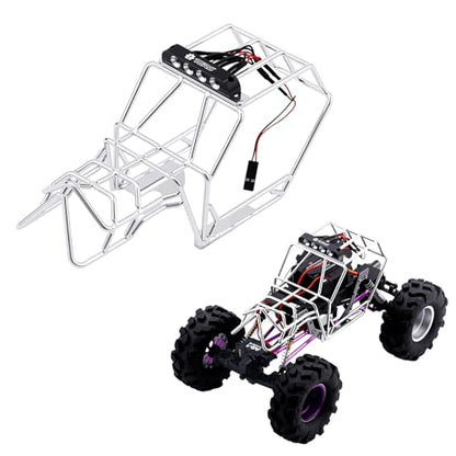 Metal Roll Cage Body Shell with Aluminum LED Lamp Holder for 1/24 Axial AX24 XC-1 Upgrade,Chrome - color: Chrome